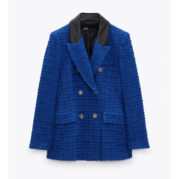 Zara Combination Faux Leather Textured Blazer - Picture 5 of 7